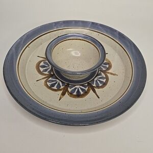 Handmade Stoneware Pottery Serving Platter with Chip and Dip Artist Signed